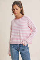 SPRING MORNING ROLLED EDGE LIGHTWEIGHT COTTON STRIPE SWEATER