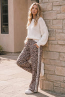 Leopard Print Wide Leg Pants with Side Stripe
