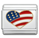 Italian Charms - USA Heart Flag, 9mm Enamel Bracelet Links