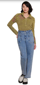 Woven Denim Wide Leg Utility Jean