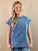Pearl Sleeve Denim Top