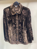 Woven Velvet Embroidered Collared Button Front Blouse