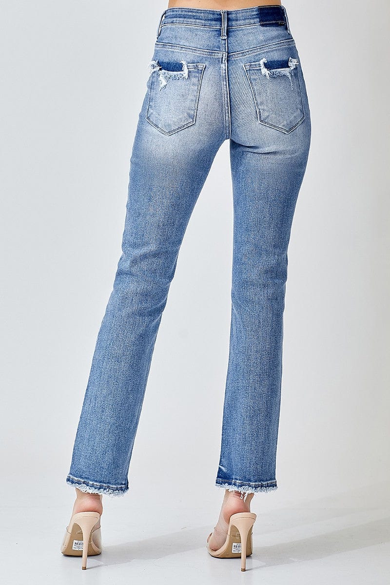 Risen Mid Rise Straight Fit Jean with Cuffed Hem in Medium Wash main image 1