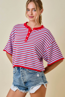 Striped Short Sleeve Knit Top