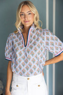 Multi Stripe Contrast Detail Floral Printed Top