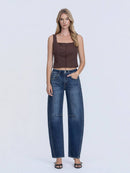 HIGH RISE DARK WASH BARREL JEANS