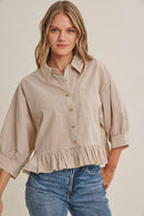 MORNING OAT MICRO CHECK RUFFLE HEM SHIRT