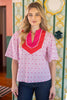 Color Block Polkadot Embroidered Stripe Top