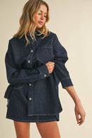 DENIM OVERSIZED SHIRT AND MINI SKIRT