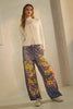 Floral & Faux Denim Printed Wide Pants