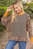 Multi Contrast Animal Print Long Sleeve Knit Top