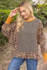 Multi Contrast Animal Print Long Sleeve Knit Top
