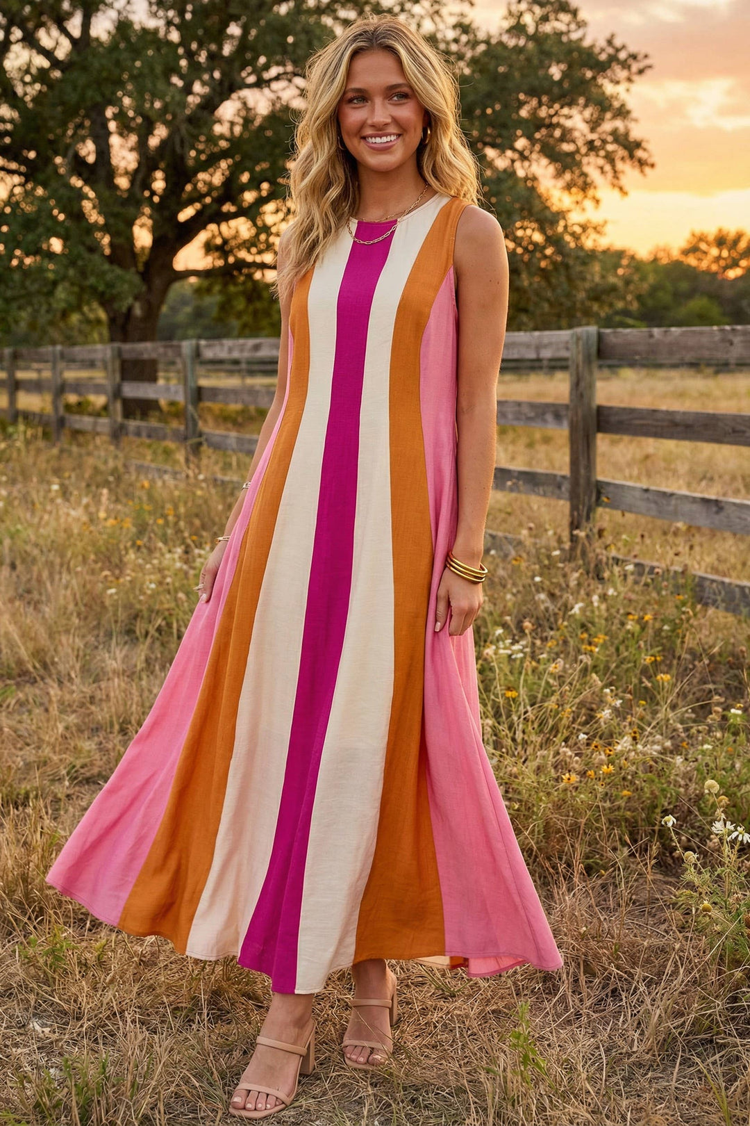 Color Blocked Maxi Dress As shown / L