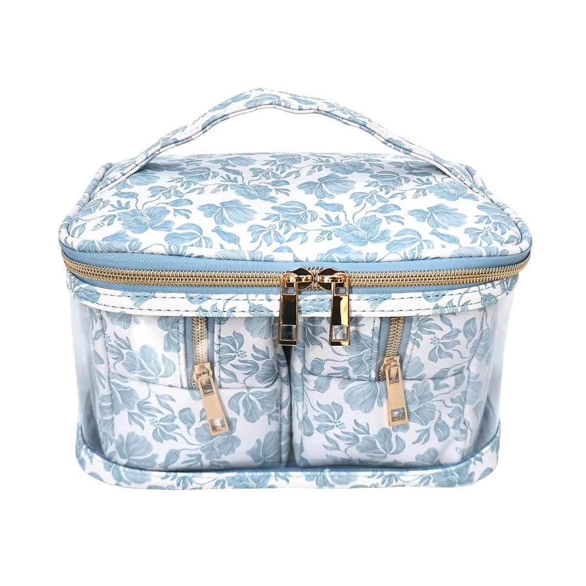 Soft Blue Floral Travel Cosmetic Case With Removable Puches