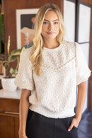 Pearl Trim Accent Metallic Animal Print Top