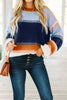 Dark Blue Color Block Round Neck Tunic Sweater