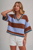 STRIPE LOOSE FIT DROP SHOULDER V NECK SWEATER