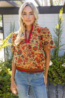 Striped Hem Floral Jacquard Top