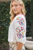 Wavy Trim and Floral Embroidered Raglan Top