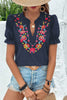 FLORAL EMBROIDERED PUFF SLEEVE CHIFFON TOP
