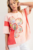 Peach Coral Flower Patch Top