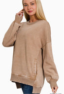 Acid Wash Fleece Hi-Low Top - Deep Camel