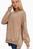 Acid Wash Fleece Hi-Low Top - Deep Camel