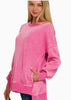 Acid Wash Fleece Hi-Low Top - Hot Pink