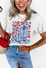 Western Boot Red White & Blue Print Crew Neck Loose Tee