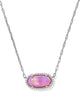 Pink Elisa Pave Frame Necklace- Silver