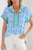 Sky Blue Pattern Trim Top