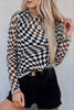 Black Checkered Print Mesh Top