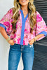 Floral Stripe Trim Top