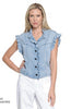 Tru Luxe Ruffle Shoulder Denim Top