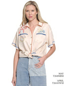 Tru Luxe Button Front Shirt W/ Embroidery