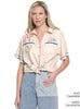 Tru Luxe Button Front Shirt W/ Embroidery