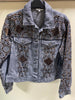Woven Denim Collared Button Front Jacket w/ Embroidered Lace