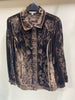 Woven Velvet Embroidered Collared Button Front Blouse