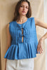 Washed Light Denim Pleated Sleeveless Top