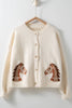 Western Horse Graphic Button Front Cropped Cardigan Sweater