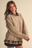 LONG SLEEVE PLAID BUTTON DOWN INNER LAYER SWEATER
