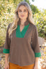 Solid Color Contrast Geometric Textured Knit Top