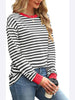 Contrast Loose Round Neck Striped Long Sleeved Top
