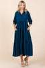 AIRFLOW COLLAR BUTTON FRONT TIERED MAXI DRESS