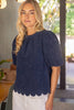 Scalloped Hemline Bubble Sleeve Solid Corduroy Top