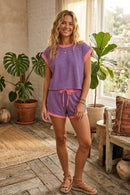 Striped Knit Top and Shorts Lounge Set